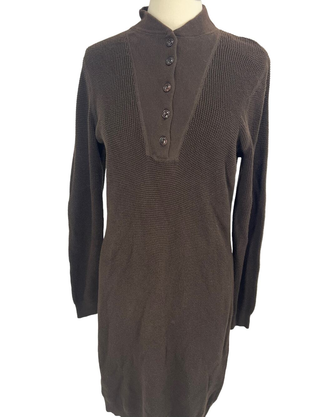 Lauren Ralph Lauren Women’s XL Brown Waffle Knit Henley Midi Dress Cotton